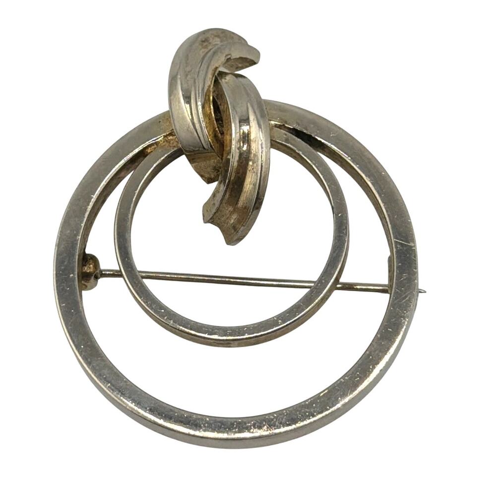 Vintage Sterling Silver Abstract Double Circle Brooch